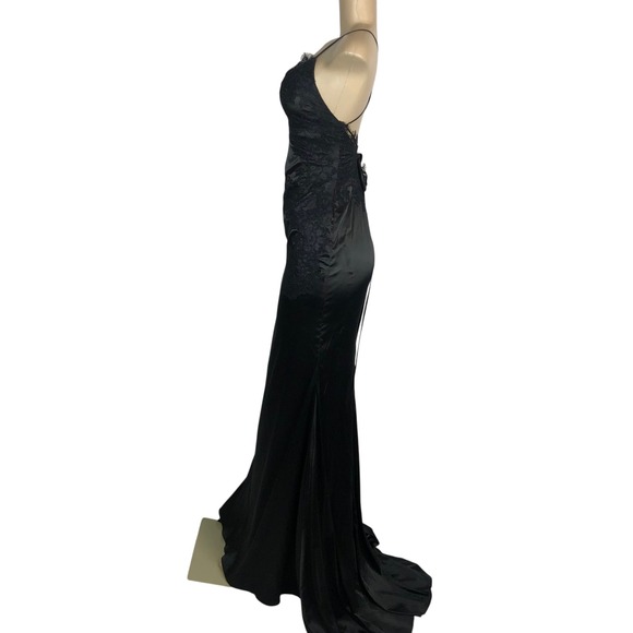 Lulus Satin Lace Trim Evening Gown Formal Maxi Dress Size 8 Party Prom Y2K Goth - Picture 8 of 12